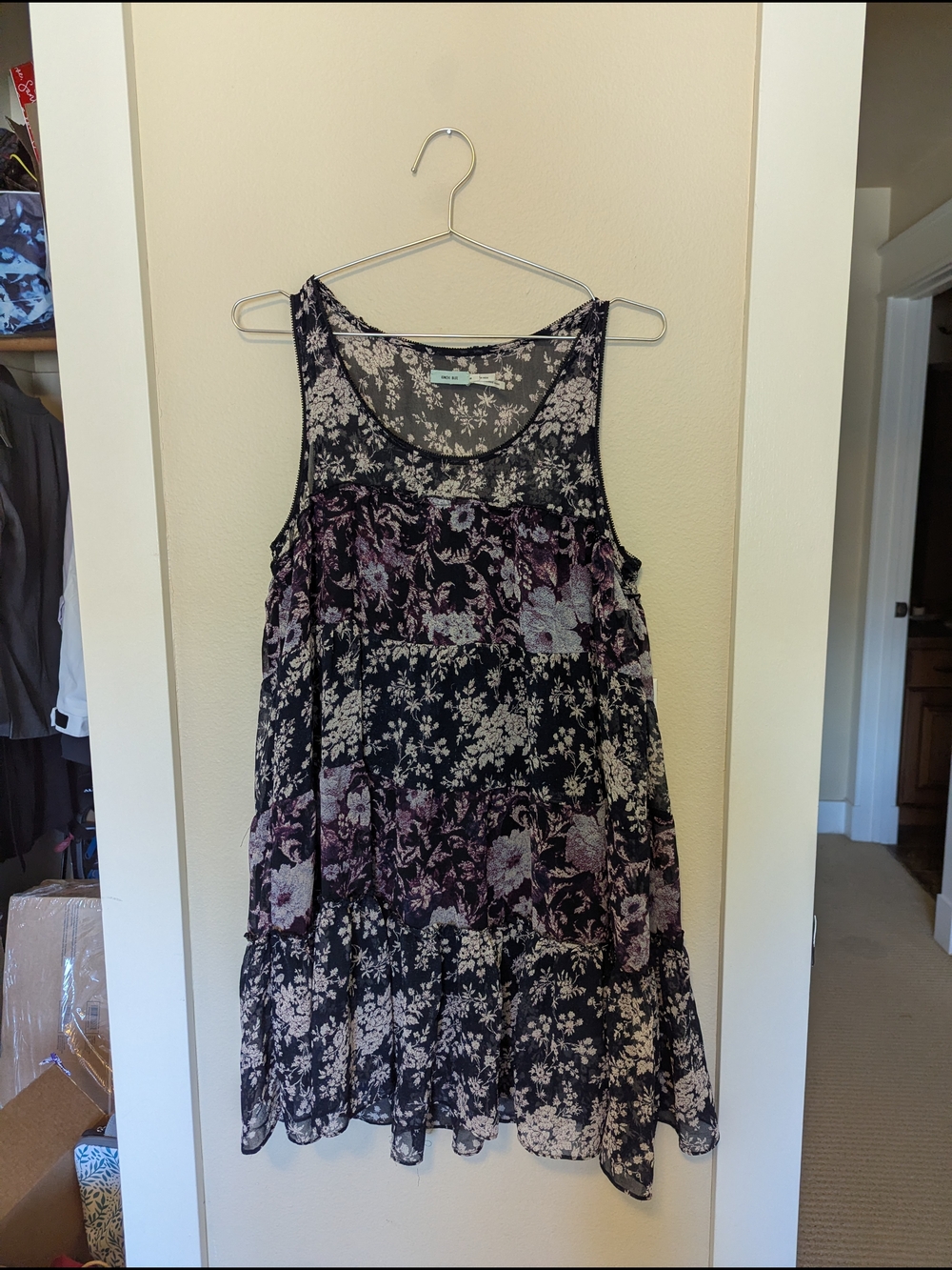 Kimchi Blue Black & Mauve Floral Tiered Chiffon Tank